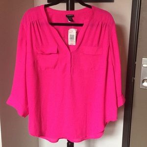 Torrid Henley Blouse, Plus Size 1, Hot Pink
